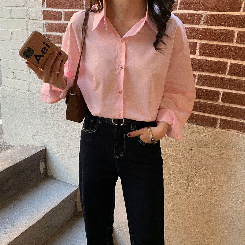 Real price 2021 spring new versatile basic solid split shirt