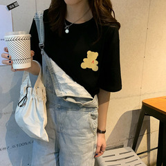 Real price 2021 spring and summer new bear print round neck loose and versatile short sleeve T-shirt