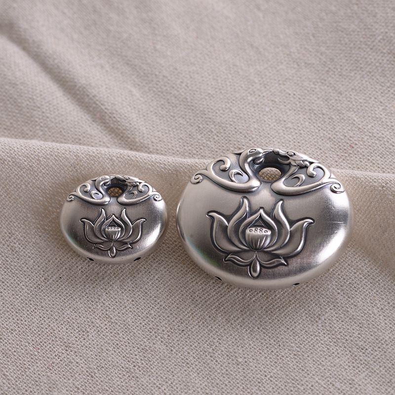 古银铺 足银哑光 女款时尚龙凤呈祥莲花荷花吊坠 宝宝手工diy挂坠