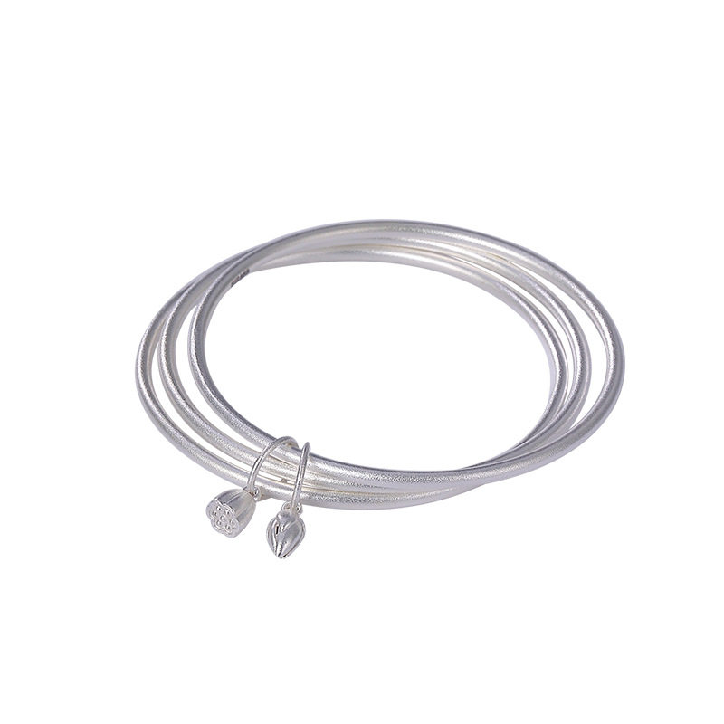ANCIENT SILVER SHOP S999 FOOT SILVER ANCIENT SILVER THREE CIRCLES WOMENS BRACELET RETRO PERSONALITY LOTUS LOTUS BLOSSOM TWIN LIVES HUAN SILVER BRACELET