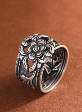 足银老银复古小众设计女款银戒指