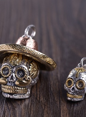 古银铺纯银复古骷髅头男款项链坠