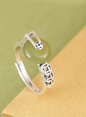 复古工艺女款开口平安扣银饰戒指