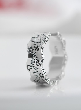 纯银戒指复古工艺波浪纹高级感女