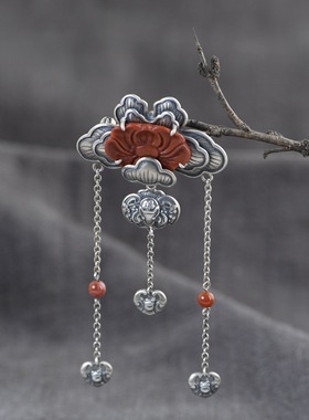 古银铺长流苏牡丹南红玛瑙项饰