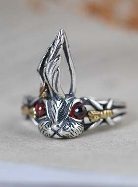 个性纯银复古大耳朵卡通戒指女款