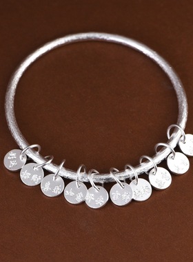 轻奢足银吉言盘缠小众设计银镯子