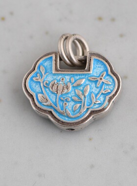 纯银烧蓝工艺民族风项坠长命锁