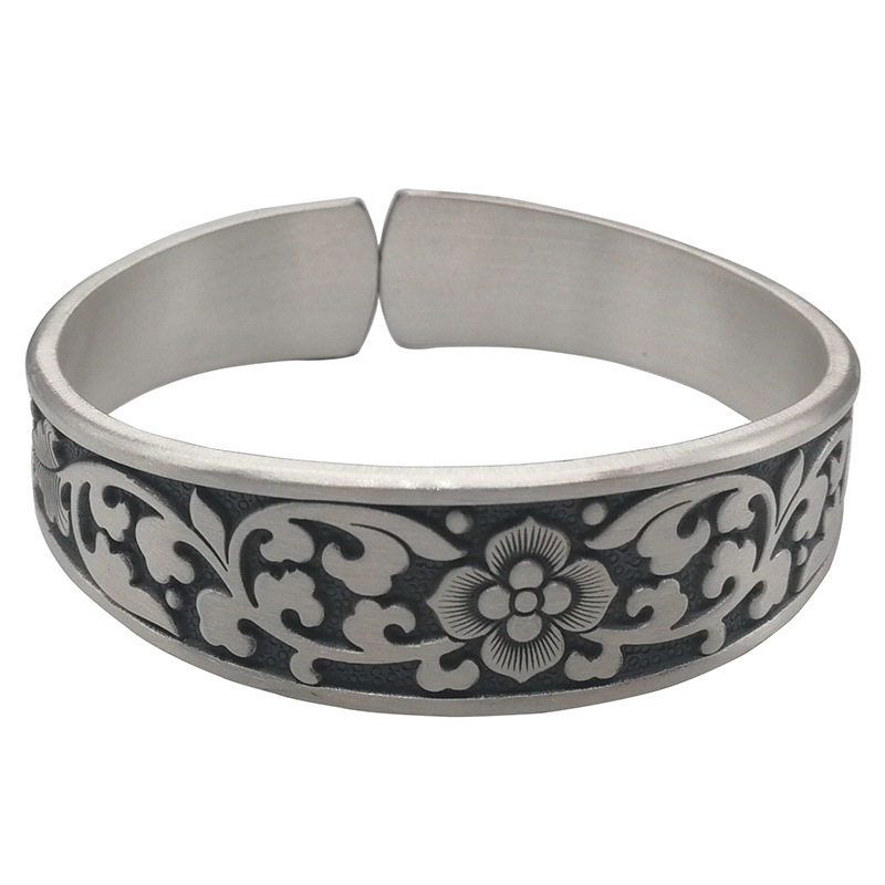 ANCIENT SILVER SHOP PURE SILVER 999 RETRO CRAFT BRACELET WOMENS CHINESE STYLE HANDMADE SILVER FLOWER EXAGGERATED SILVER BRACELET