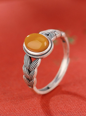 民族风蛋面蜜蜡开口复古做旧女款