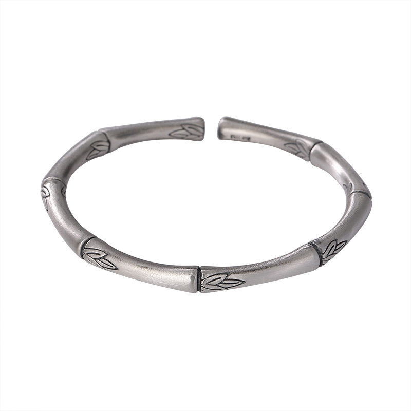ANCIENT SILVER SHOP S999 PURE SILVER AGED MATTE BRACELET VINTAGE CHINESE STYLE BAMBOO LEAF LADIES BRACELET BRACELET