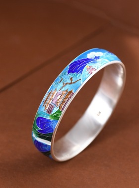 千里江山珐琅手镯足银民族风女款