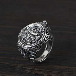 男款纯银戒指开口复古工艺跨境银饰品指环朋克风格霸气法老男士款