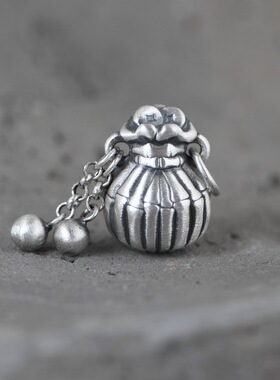 复古空心立体福袋钱袋子银吊坠