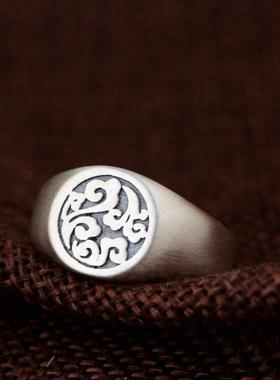 纯银戒指开口设计祥云图腾银饰女