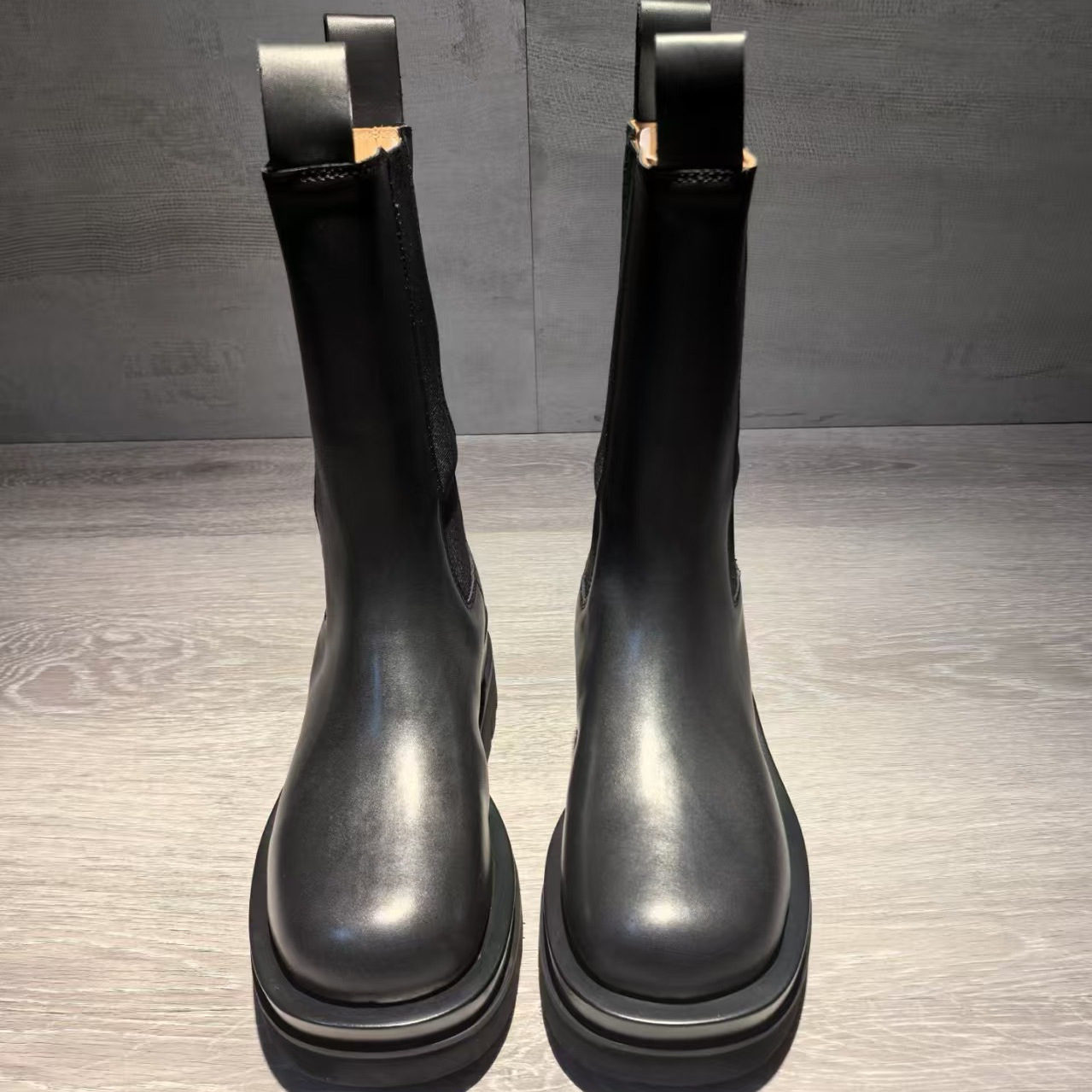 超特！圆头大头小牛皮烟筒靴中筒靴