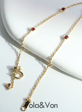 红颜~S925银镀14K金红宝石迷你纯银手链本命年时尚小众轻奢精致