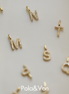 你的名字~S925纯银镀14K金26个字母项链吊坠可爱迷你情侣DIY搭配