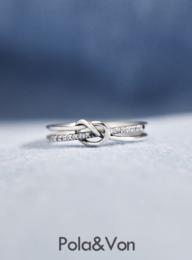 s925纯银双打结缠绕戒指女简约时尚欧美风网红食指环饰开口戒