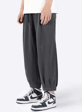 夏季薄款垂坠感男士休闲裤九分裤宽松直筒裤子阔腿裤西裤日系潮牌