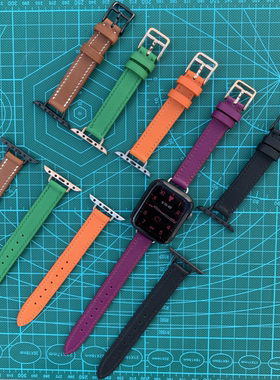 适用苹果表带iwatch手表applewatch牛皮se56789s10代女款细41/45