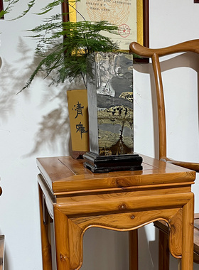 广西国画石方柱四方来财天然奇石原石客厅办公室草花石摆件观赏石