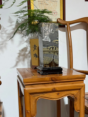 国画石摆件四方柱四方来财