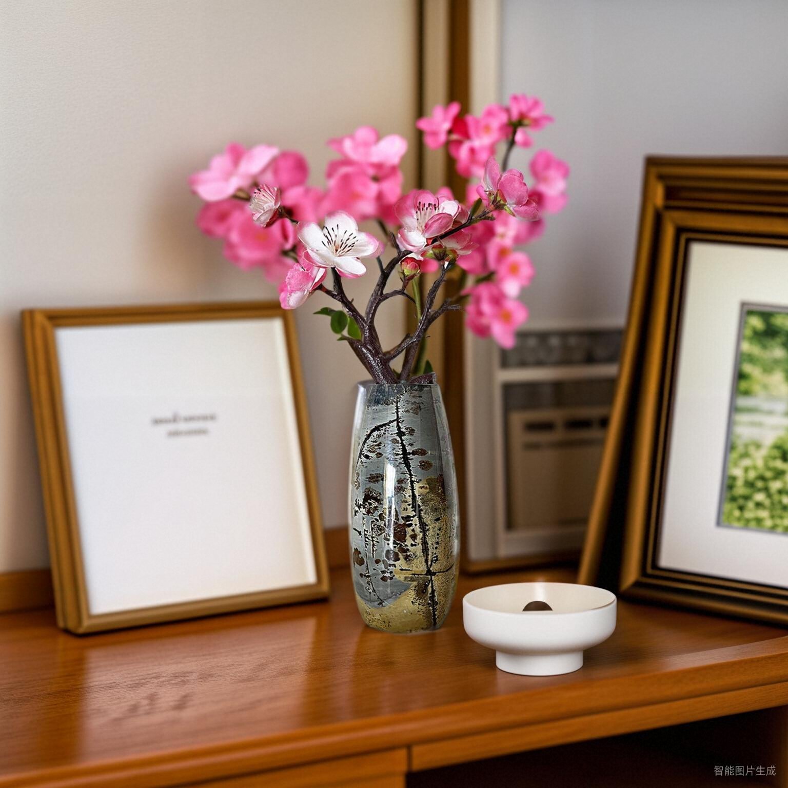 桌面插花花瓶摆件广西天然国画石