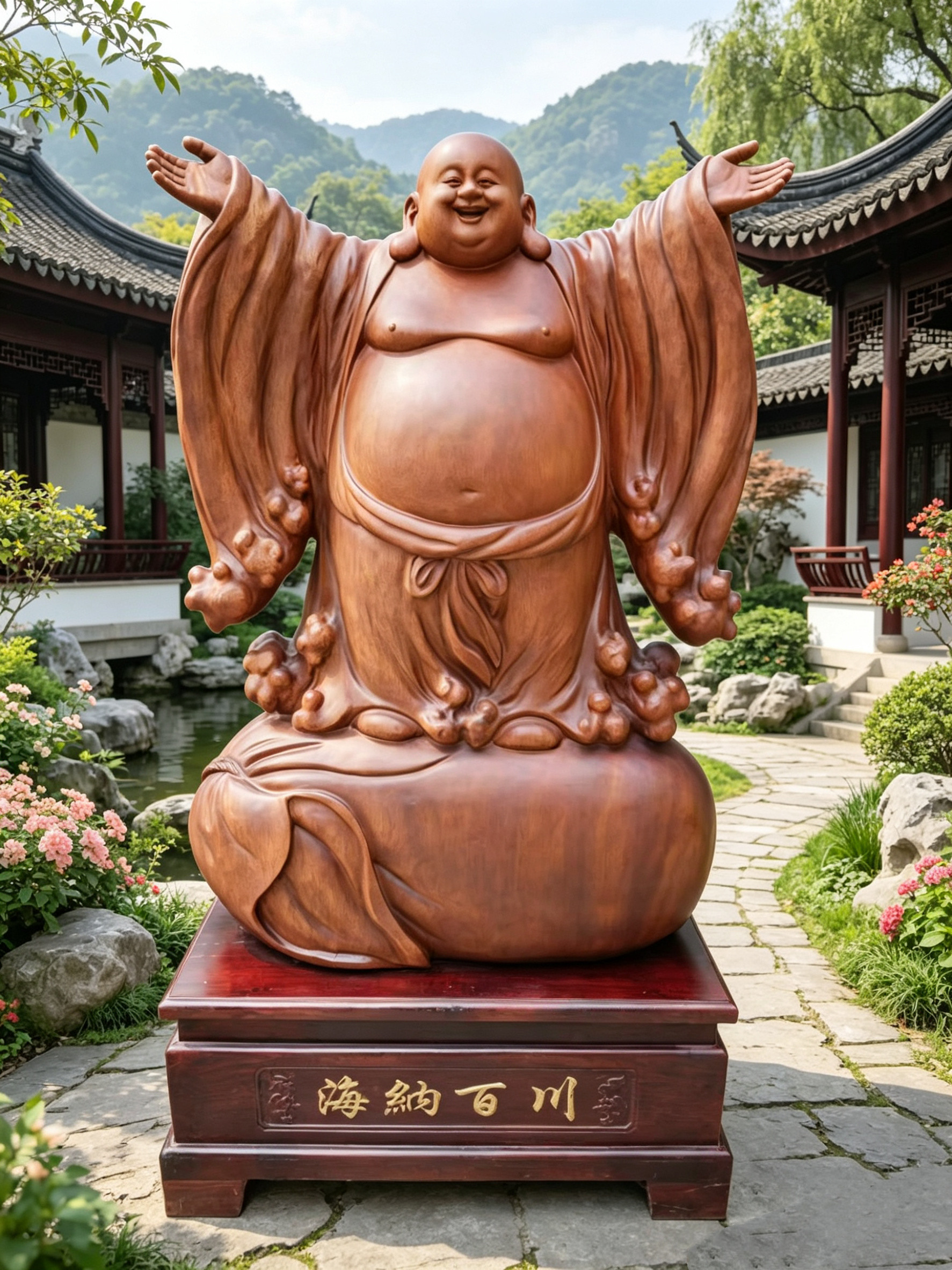 海纳百川弥勒佛木雕非洲花梨实木雕刻笑佛客厅玄关落地招财摆件