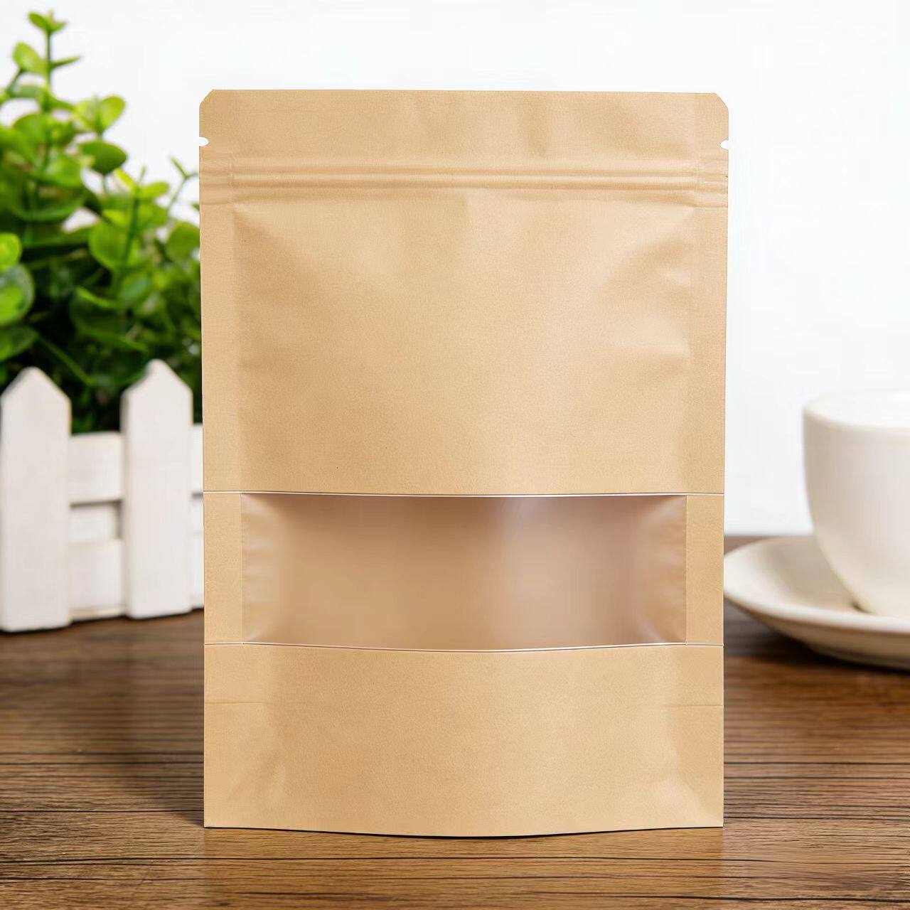 牛皮纸开窗袋磨砂自立自封拉链纸袋食品茶叶干果零食密封包装袋