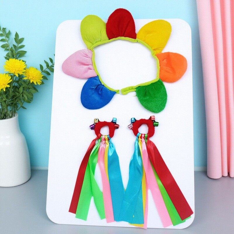 儿童丝带手腕响铃舞台表演道具花朵头饰幼儿园运动会早操高弹力圈