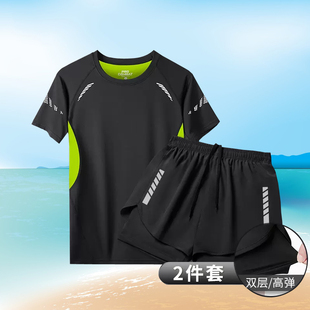 防晒泳装 泳衣男士 双层防尴尬游泳泡温泉男生速干运动泳裤 新款 套装