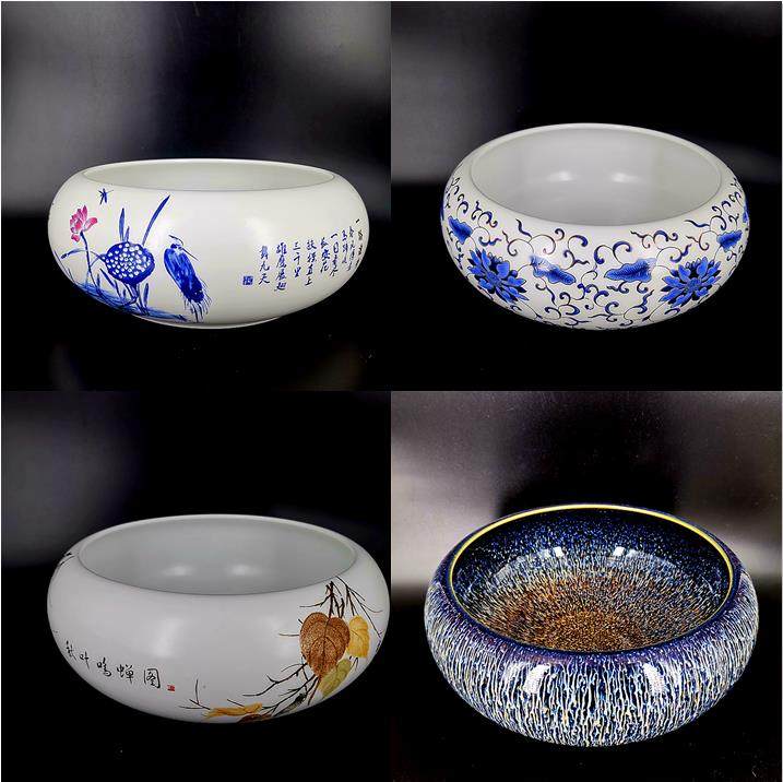 哑光秋叶鸣蝉青花瓷一路连升窑变釉笔洗茶洗聚宝盆烟灰缸水仙花盆