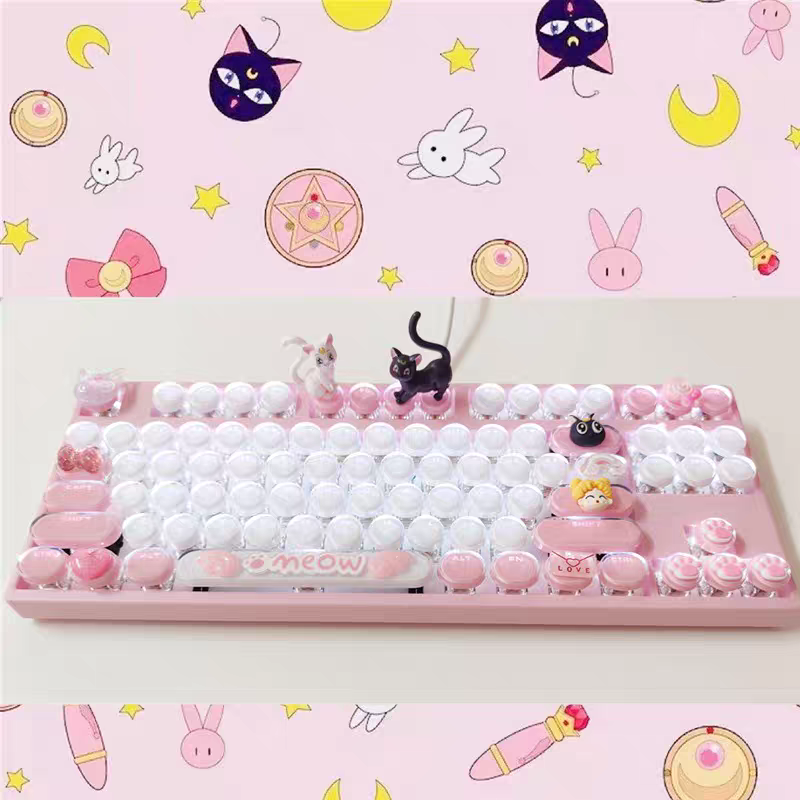 美少女机械键盘青轴粉色可爱有线