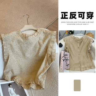 新款 7270法式 女2025夏季 甜美木耳边无袖 简约百搭气质波点上衣 衬衫