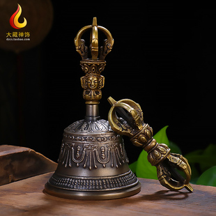 尼泊尔精工 金刚铃杵西藏式民族风五股铃铛摆件藏传密宗黄铜 摆件