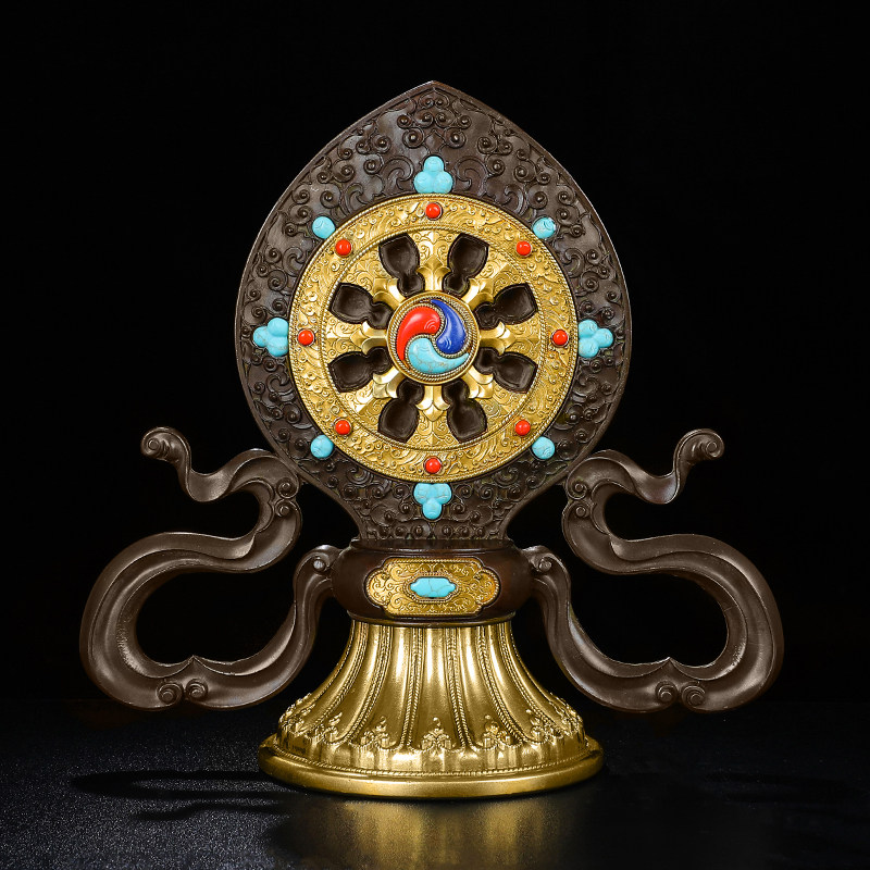 法轮慧宝黄铜古色转法金轮王七政宝A款金刚杵供佛前摆件民族供具