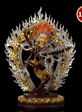 密宗古色鎏金银供奉12寸红度佛像