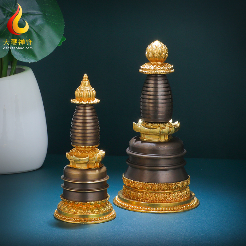 嘎当塔 舍利塔佛塔 西藏藏传民族用品密宗佛前黄铜家用摆件噶当塔