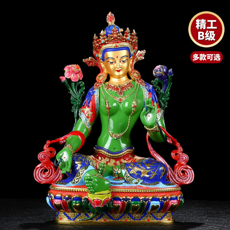 绿度母佛像黄铜精工彩绘居家佛堂5寸7寸藏传密宗家用观音佛像摆件