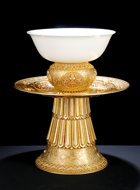 高端品质黄铜高脚八吉祥供水杯