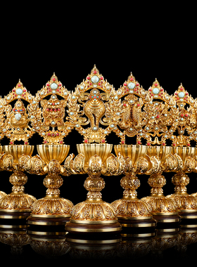 吉祥摆件黄铜鎏金镶彩珠八宝