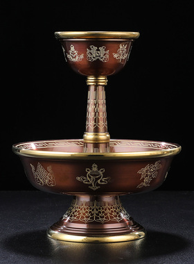 黄铜护法杯八吉祥西藏式密宗供佛用品大小号描金圣水供水杯供佛杯