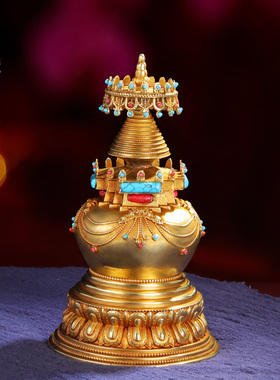 西藏舍利塔摆件密宗鎏金菩提黄铜