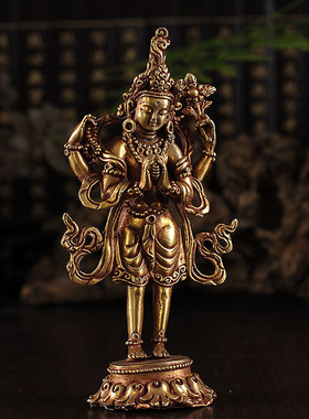 尼泊尔进口手工四臂观音小佛像