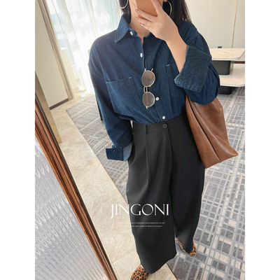 JINGONI韩版百搭牛仔长袖衬衫女上衣宽松休闲时尚新款衬衣内搭潮
