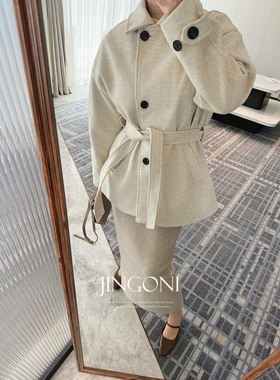 JINGONI法式收腰毛呢外套女大衣秋冬新款时尚大气简约宽松温柔潮