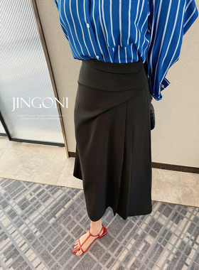 JINGONI不规则收腰半身裙女高腰直筒a字显瘦垂感中长款修身优雅春