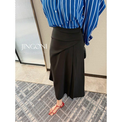 JINGONI不规则收腰半身裙女高腰直筒a字显瘦垂感中长款修身优雅春