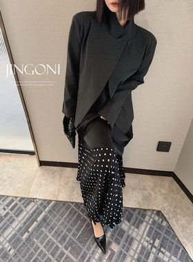 JINGONI高级感不规则小西装外套女上衣风衣宽松气质显瘦优雅风衣
